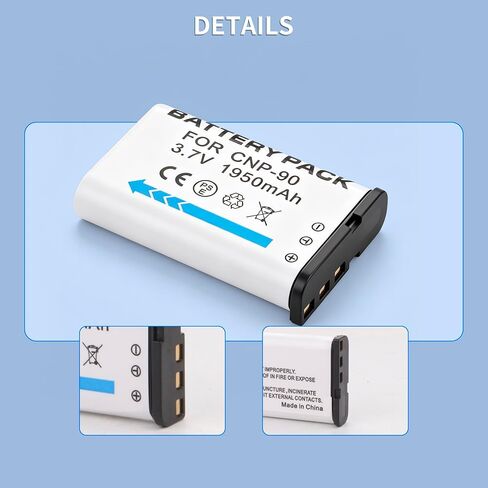2-Pack Battery and LCD USB Charger Compatible with Casio NP-90 NP-90DBA Battery, BC-90L Charger, Casio Exilim EX-FH100 EX-FH100BK Exilim EX-H10 EX-H15 Exilim EX-H20 EX-H20G EX-H20GBK EX-H20GSR in Kuwait