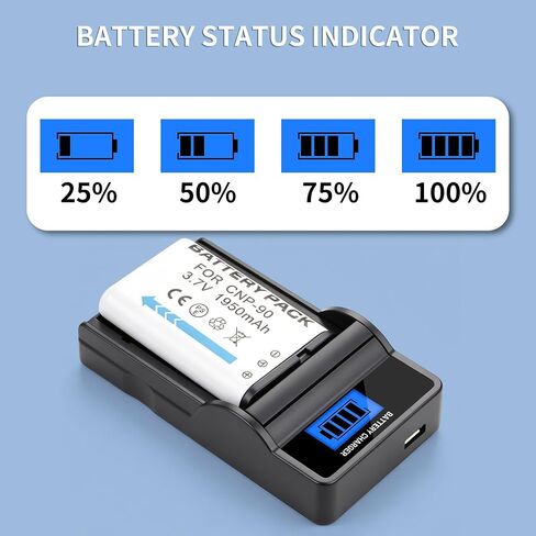 2-Pack Battery and LCD USB Charger Compatible with Casio NP-90 NP-90DBA Battery, BC-90L Charger, Casio Exilim EX-FH100 EX-FH100BK Exilim EX-H10 EX-H15 Exilim EX-H20 EX-H20G EX-H20GBK EX-H20GSR in Kuwait