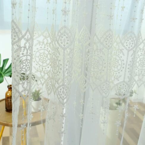 White Modern Semi 50 Width Sheer Curtains Voile Window Yarn Curtain Rod Pocket Embroidery Gauze for Living Kids Room Bedroom Balcony(1 Panel, W 50 x L 72 inch, White) in Kuwait