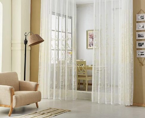 Modern Minimalist Rule Embroidery Sheer Curtains Window Treatments Rod Pocket Gauze Fabric for Living Kids Baby Room Bedroom(1 Panel, W 52 x L 90 inch, White) in Kuwait