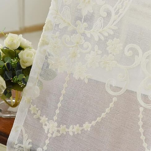 Modern Minimalist Rule Embroidery Sheer Curtains Window Treatments Rod Pocket Gauze Fabric for Living Kids Baby Room Bedroom(1 Panel, W 52 x L 90 inch, White) in Kuwait