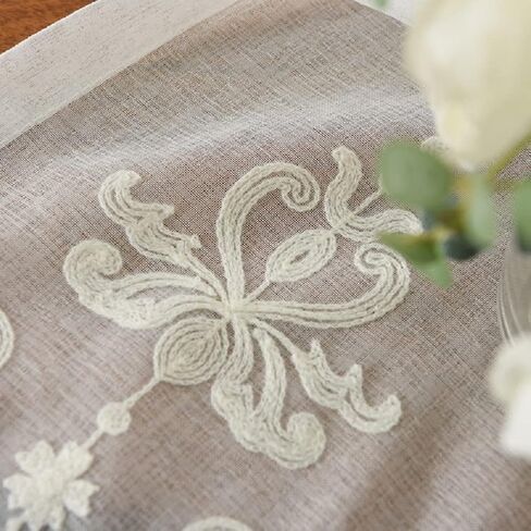 Modern Minimalist Rule Embroidery Sheer Curtains Window Treatments Rod Pocket Gauze Fabric for Living Kids Baby Room Bedroom(1 Panel, W 52 x L 90 inch, White) in Kuwait