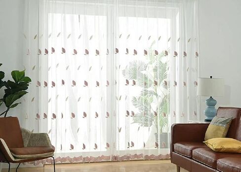 Ins Wind Two Color Leaf Yarn Velvet 50 Width Sheer Curtains Voile Window Yarn Curtain Rod Pocket Top for Living Kids Room Bedroom Balcony(1 Panel, W 50 x L 102 inch, Pink) in Kuwait