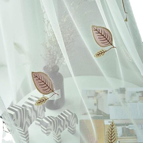 Ins Wind Two Color Leaf Yarn Velvet 50 Width Sheer Curtains Voile Window Yarn Curtain Rod Pocket Top for Living Kids Room Bedroom Balcony(1 Panel, W 50 x L 102 inch, Pink) in Kuwait