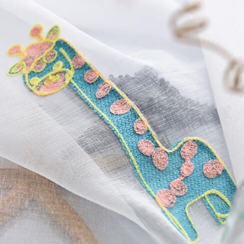 Giraffe Embroidery in Children's Room 50 Width Sheer Curtains Voile Window Yarn Curtain Rod Pocket Top for Living Kids Room Bedroom Balcony(1 Panel, W 50 x L 95 inch, White) in Kuwait