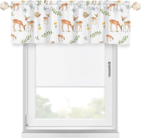 Cute Deer Butterflies Wild Floral Kitchen Valances Rod Pocket Snails Birds Wildflowers Leaves Short Curtains Spring Summer Small Drape for Kids Nursery Playroom 54"x18" Snail 54x18inch Pack of 1 in Kuwait