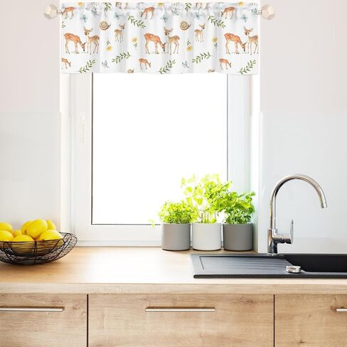 Cute Deer Butterflies Wild Floral Kitchen Valances Rod Pocket Snails Birds Wildflowers Leaves Short Curtains Spring Summer Small Drape for Kids Nursery Playroom 54"x18" Snail 54x18inch Pack of 1 in Kuwait
