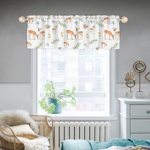 Cute Deer Butterflies Wild Floral Kitchen Valances Rod Pocket Snails Birds Wildflowers Leaves Short Curtains Spring Summer Small Drape for Kids Nursery Playroom 54"x18" Snail 54x18inch Pack of 1 in Kuwait