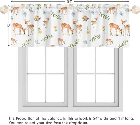 Cute Deer Butterflies Wild Floral Kitchen Valances Rod Pocket Snails Birds Wildflowers Leaves Short Curtains Spring Summer Small Drape for Kids Nursery Playroom 54"x18" Snail 54x18inch Pack of 1 in Kuwait