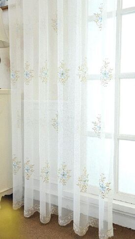 European Pastoral Rules Pattern Sheer Curtains Window Treatments Rod Pocket Gauze Fabric for Living Kids Baby Room Bedroom(1 Panel, W 100 x L 95 inch, Brown) in Kuwait