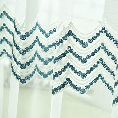Draped Blue Wave Embroidery 100 Width Sheer Curtains Voile Window Yarn Curtain Rod Pocket Top for Living Kids Room Bedroom Balcony(1 Panel, W 100 x L 95 inch, White) in Kuwait