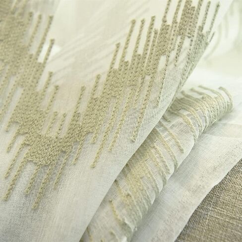 Linen Textured Semi 50 Width Sheer Curtains Voile Window Yarn Curtain Embroidery Zig Zag Wave Pattern Design Rod Pocket for Living Kids Room Bedroom Balcony(1 Panel, W 50 x L 72 inch, White) in Kuwait