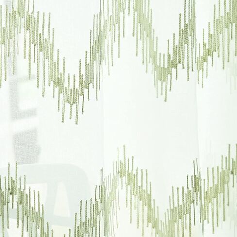 Linen Textured Semi 50 Width Sheer Curtains Voile Window Yarn Curtain Embroidery Zig Zag Wave Pattern Design Rod Pocket for Living Kids Room Bedroom Balcony(1 Panel, W 50 x L 72 inch, White) in Kuwait