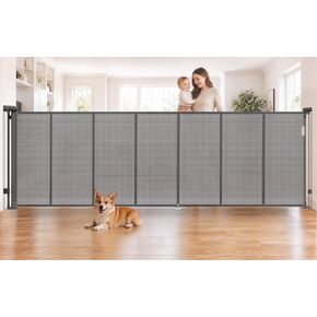 236" Retractable Baby Gates Dog Gate Extra Wide, 42" Tall Child Pet Safety Gate with Reinforced Strips for Stairs, Long Mesh Garage Gates Fence for Indoor Outdoor Large Openings Driveway Decks, Black in Saudi Arabia