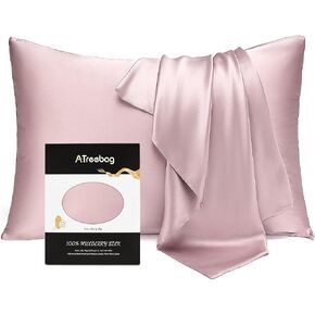 Pillowcase 100% Mulberry Silk for Hair and Skin, Double Sided 19 Momme Pure Silk Pillow Case with Hidden Zipper and Gift Box (Light Plum, 1 PC, Toddler 13"x18") in Kuwait