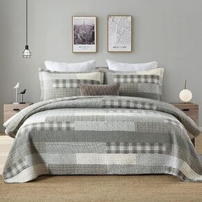 SahSahCasa Quilt King Size, King Quilt Set, 100% Cotton King Quilt Bedding Set Bedspread, Patchwork Farmhouse Quilt, Plaid Lightweight Rustic Quilts Comforter for King Bed, Beige, for All Season in Kuwait