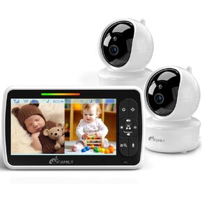 iFamily 5"Split Screen Baby Monitor with 2 Cameras and Audio n Night Vision | Large Display Video Baby Monitor, Long Range, Remote pan tilt, Temperature, 2 Way Talk,Feeding Clock, lullabies in Kuwait