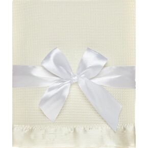 Thermal Waffle Weave Baby Blanket with Satin Nylon Trim (Ivory) in Kuwait