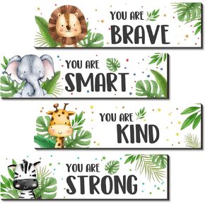 UBLURO 4 Pieces Jungle Animals Wall Art Decors - Motivational Wall Art，Jungle Animals Wooden Hanging Wall Prints Plaques，Nursery and playroom Decor in Saudi Arabia