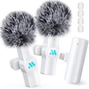 Leettus 2pcs Lavalier Wireless Microphone for iPhone iPad Video Recording,Mini Microphone for Game Live Streaming,interviews,YouTube,TikTok,Vlog(White) in Saudi Arabia
