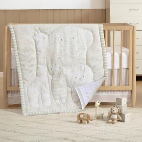 The Hōmistry 3-Piece Crib Bedding Set for Boys & Girls – Reversible Quilt, Fitted Sheet, Crib Skirt – Soft, Breathable & Durable Microfiber – Delicate Jungle Theme in Kuwait