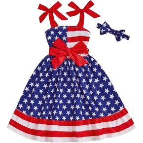 Toddler Girls 4th of July Outfits American Flag Girls Dresses 1-6 Years Summer Patriotic Independence Day Clothes in Saudi Arabia