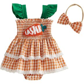 Afunbaby Baby Girl Summer Outfit Halloween Newborn Cute Ruffle Romper Dress | One-Piece sleeveless jumpsuit plaid romper solid dress summer girl clothes in Kuwait