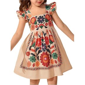 WDIRARA Toddler Girl's Floral Ruffle Cap Sleeve Dress Vacation Sundress Square Neck Swing A Line Dresses in Kuwait