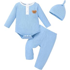Renotemy Newborn Baby Boy Clothes Winter Outfit Essentials Preemie-12Months | Preemie Clothes Boys,Cute Coming Home Outfits Boy Newborn Photography Outfits,Fall Winter Ribbed Knitted Long Sleeve Rompers in Saudi Arabia