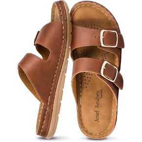 CAPRI Women's Flat Sandals, Open Toe, Dual Buckle, Comfort | Comfort flat sandals, cushioned feel, vegan leather material, dual buckle closure, lightweight sole, summer essentials in Kuwait