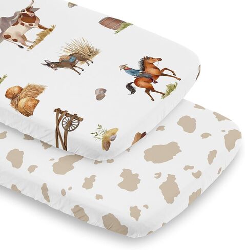 Sweet Jojo Designs 2-Piece Baby Crib Sheets Set (Farm Animals) for Boys or Girls, Infant Nursery, Toddler Room - Standard Size (Neutral, Farmhouse, Country, Barn Animal, Farms Theme, Cow, Grey Horse) in Kuwait