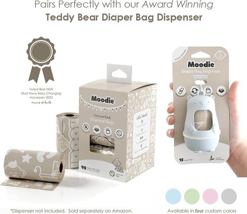 Disposable Diaper Bags (90 BAGS in TOTAL) | NON-SCENTED Dirty Diaper Disposal Baggies (6 Refill Rolls 9 x 13in) | Leak Proof Nappy Trash Bags on the Go | Baby Poop Bags | Travel Diaper Bags Refill in Kuwait