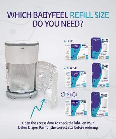 Babyfeel Refills Compatible with DEKOR MINI Diaper Pails | 4 Pack | Exclusive 20% Extra Thickness | Diaper Pail Refills with Powerful Odor Elimination | Powder Scent | Holds up to 1320 Diapers in Kuwait