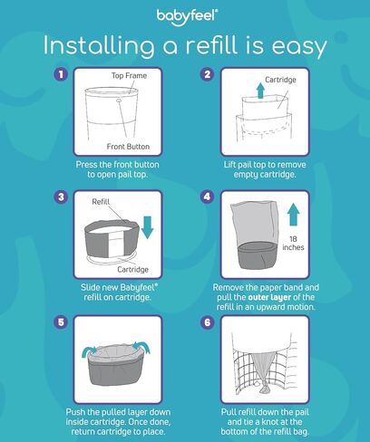 Babyfeel Refills Compatible with DEKOR MINI Diaper Pails | 4 Pack | Exclusive 20% Extra Thickness | Diaper Pail Refills with Powerful Odor Elimination | Powder Scent | Holds up to 1320 Diapers in Kuwait