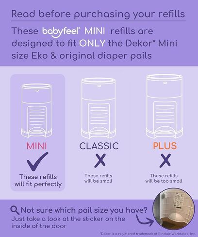 Babyfeel Refills Compatible with DEKOR MINI Diaper Pails | 4 Pack | Exclusive 20% Extra Thickness | Diaper Pail Refills with Powerful Odor Elimination | Powder Scent | Holds up to 1320 Diapers in Kuwait