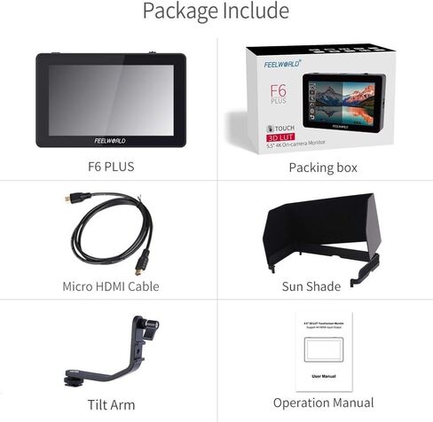 FEELWORLD F6 Plus V2 6 Inch 3D LUT DSLR Camera Field Monitor Touch Screen IPS FHD1920x1080 Support 4K HDMI Input Output Tilt Arm in Kuwait