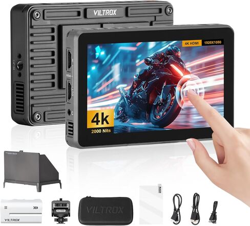 VILTROX DC-X2 Cage 6" SDI Camera Field Monitors 2000nits Super Bright Daylight Viewable External Monitor for 4k HDMI DSLR Touchscreen Monitor for Sony Canon Nikon with Sunshield 2200 MAh Battery in Kuwait