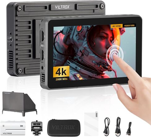 VILTROX DC-X2 Cage 6" SDI Camera Field Monitors 2000nits Super Bright Daylight Viewable External Monitor for 4k HDMI DSLR Touchscreen Monitor for Sony Canon Nikon with Sunshield 2200 MAh Battery in Saudi Arabia