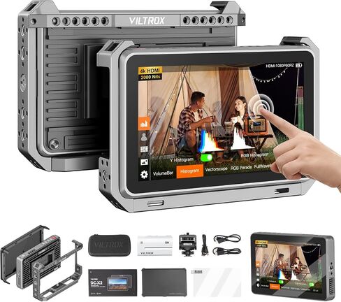 VILTROX DC-X2 Cage 6" SDI Camera Field Monitors 2000nits Super Bright Daylight Viewable External Monitor for 4k HDMI DSLR Touchscreen Monitor for Sony Canon Nikon with Sunshield 2200 MAh Battery in Saudi Arabia
