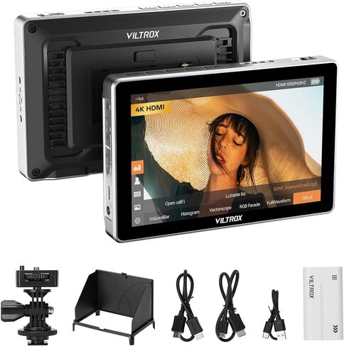 VILTROX 7 Inch Camera Field Monitor, Touchscreen Video Monitor External Camera Monitor Kit with Battery, 4K HDMI Input/Output On Camera Monitor with 3D LUT RGB Waveform Sunshade Hood (DC-L1) in Kuwait