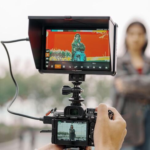 VILTROX 7 Inch Camera Field Monitor, Touchscreen Video Monitor External Camera Monitor Kit with Battery, 4K HDMI Input/Output On Camera Monitor with 3D LUT RGB Waveform Sunshade Hood (DC-L1) in Kuwait