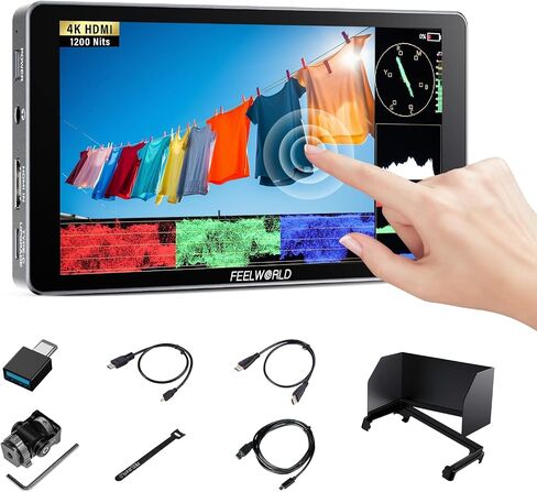 FEELWORLD P6X Camera Field Touchscreen Monitor 5.5 Inch 1000 Nit with Aluminium Housing 1920x1080 IPS 9:16 Maker HDMI2.0 3D LUT HDR Waveform DSLR Camera for Sony Canon Nikon Fuji Photography in Kuwait