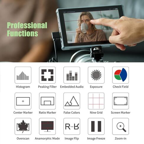 FEELWORLD FW759 PRO 7-Inch IPS Touch Screen Camera Field Monitor, 4K HDMI, 1280x800, 400cd/m² Brightness, with Histogram, Focus Assist, False Colors in Kuwait