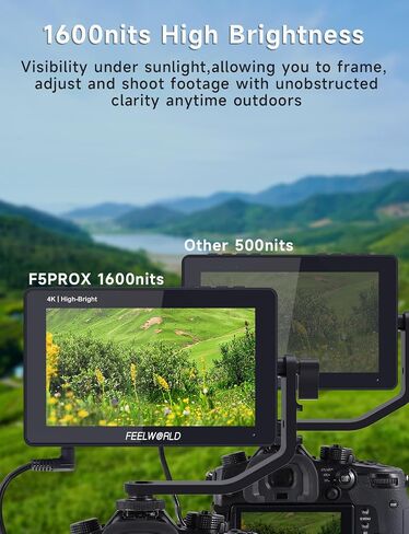 FEELWORLD F5 Prox 5.5 Inch Touch Screen Field Monitor +HDMI Cable Bundle, 1600nit, 4K HDMI, Full HD IPS, for DSLR Camera, with F970 Install and Power Kit in Kuwait
