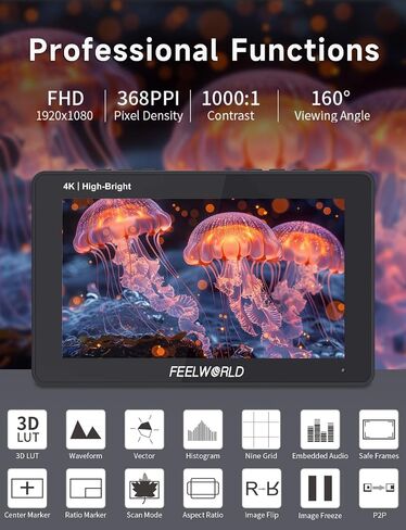FEELWORLD F5 Prox 5.5 Inch Touch Screen Field Monitor +HDMI Cable Bundle, 1600nit, 4K HDMI, Full HD IPS, for DSLR Camera, with F970 Install and Power Kit in Kuwait
