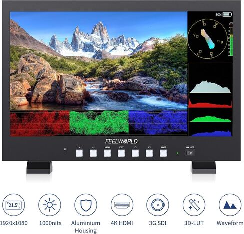 FEELWORLD FVM215 21.5 Inch Ultra Bright 1000nit 3G-SDI 4K HDMI Desktop Broadcast Monitor with Waveform, 3D LUT Professional Color Calibrate Director's Monitor in Kuwait