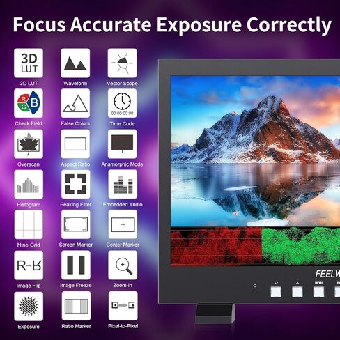 FEELWORLD FVM215 21.5 Inch Ultra Bright 1000nit 3G-SDI 4K HDMI Desktop Broadcast Monitor with Waveform, 3D LUT Professional Color Calibrate Director's Monitor in Kuwait