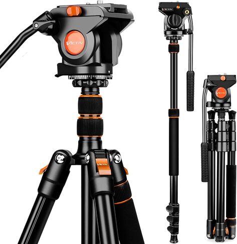 Camera Tripod Stand, 72" Video Tripod with Fluid Head, Heavy Duty Alunimum Professional, 1/4" & 3/8" Screw QR Plate Compatible with Canon Nikon Sony DSLR Camera Camcorder, Max Load 13.2lb in Kuwait