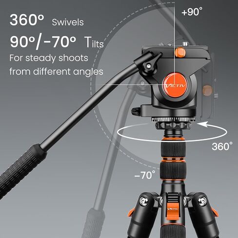 Camera Tripod Stand, 72" Video Tripod with Fluid Head, Heavy Duty Alunimum Professional, 1/4" & 3/8" Screw QR Plate Compatible with Canon Nikon Sony DSLR Camera Camcorder, Max Load 13.2lb in Kuwait