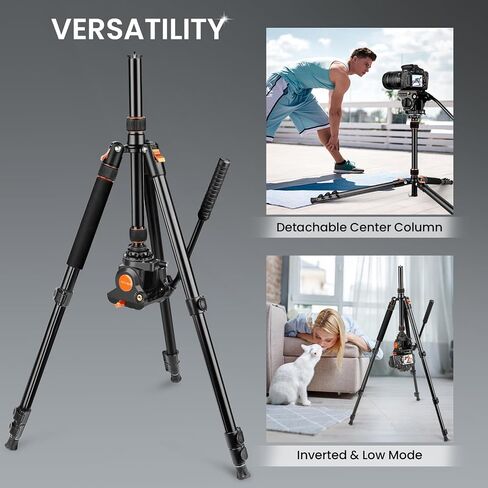 Camera Tripod Stand, 72" Video Tripod with Fluid Head, Heavy Duty Alunimum Professional, 1/4" & 3/8" Screw QR Plate Compatible with Canon Nikon Sony DSLR Camera Camcorder, Max Load 13.2lb in Kuwait